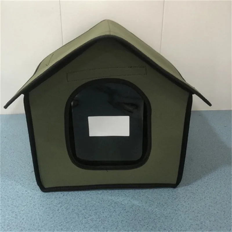 Outdoor waterproof dog kennel in army green chemical fibre, size L, with optional door curtain