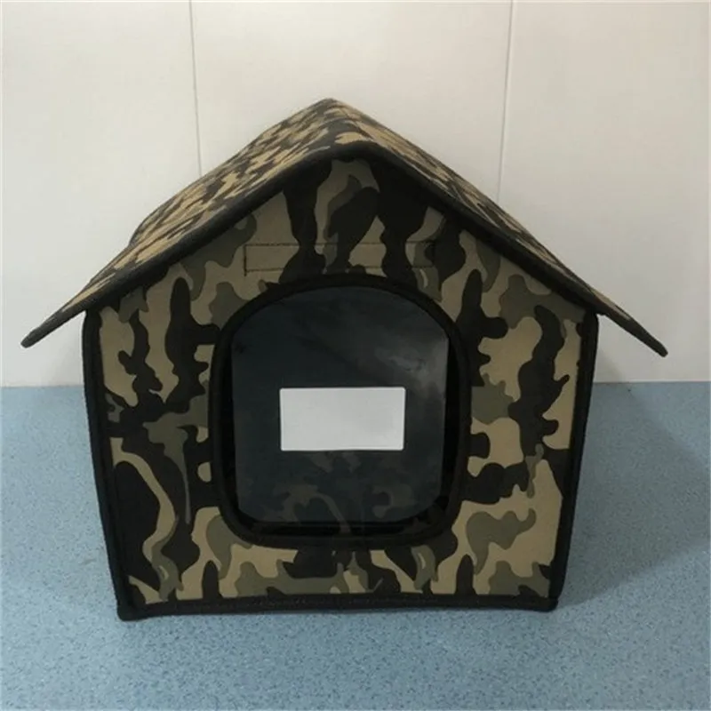 Outdoor waterproof dog kennel in army green chemical fibre, size L, with optional door curtain