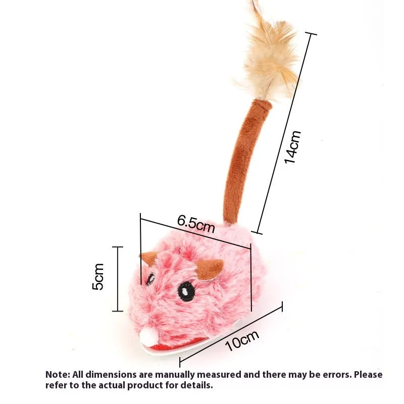 Electric cat pole toy with a moving plush mouse in pink, dark grey, or purple colours.
