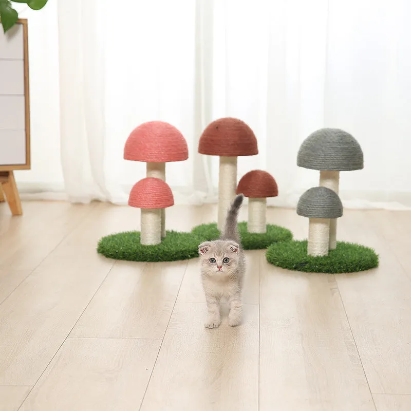 Cotton rope mushroom cat scratch post in Coffee Mushroom with Ball colour for indoor cats