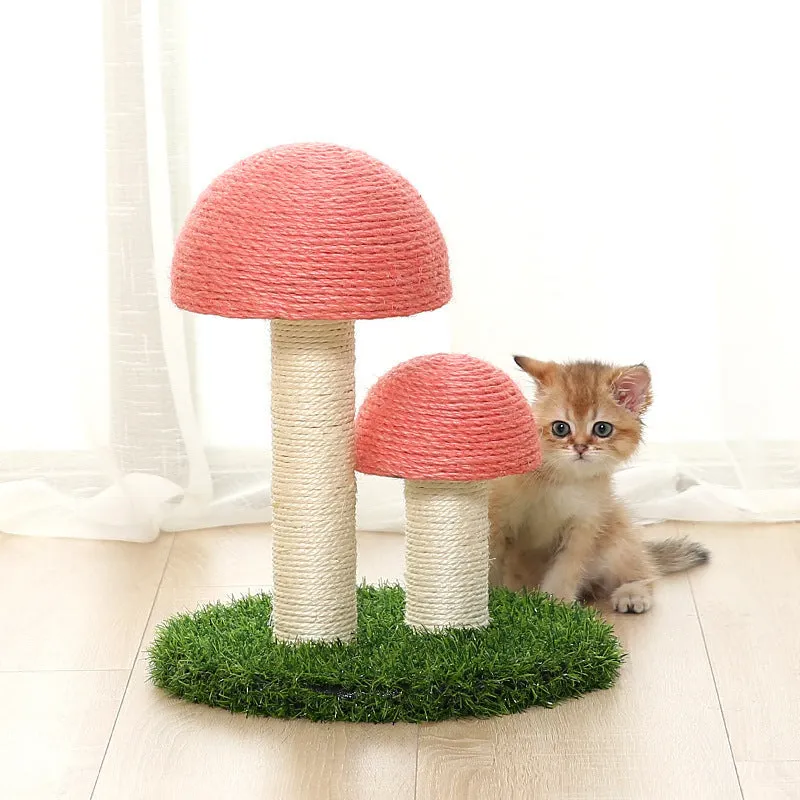 Cotton rope mushroom cat scratch post in Coffee Mushroom with Ball colour for indoor cats