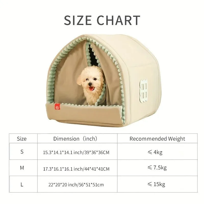 Warm CUTE House small dog house with door curtain, polyester and PU sponge, size L for pets up to 15kg