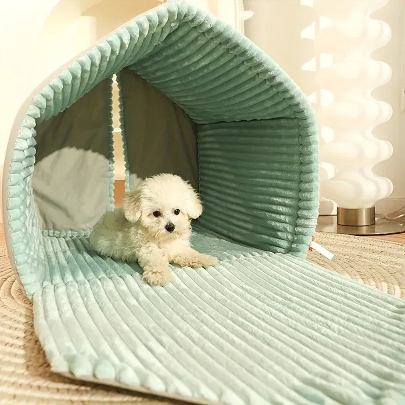 Warm CUTE House small dog house with door curtain, polyester and PU sponge, size L for pets up to 15kg