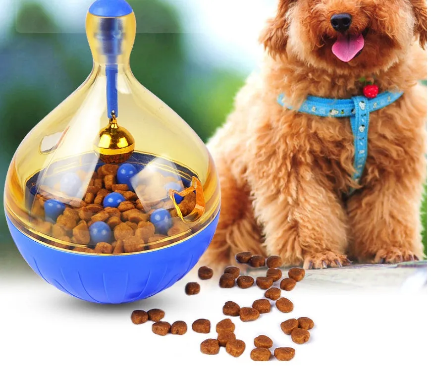 Blue Tumbler Food Leaker dog toy ball with bell for small and medium dogs