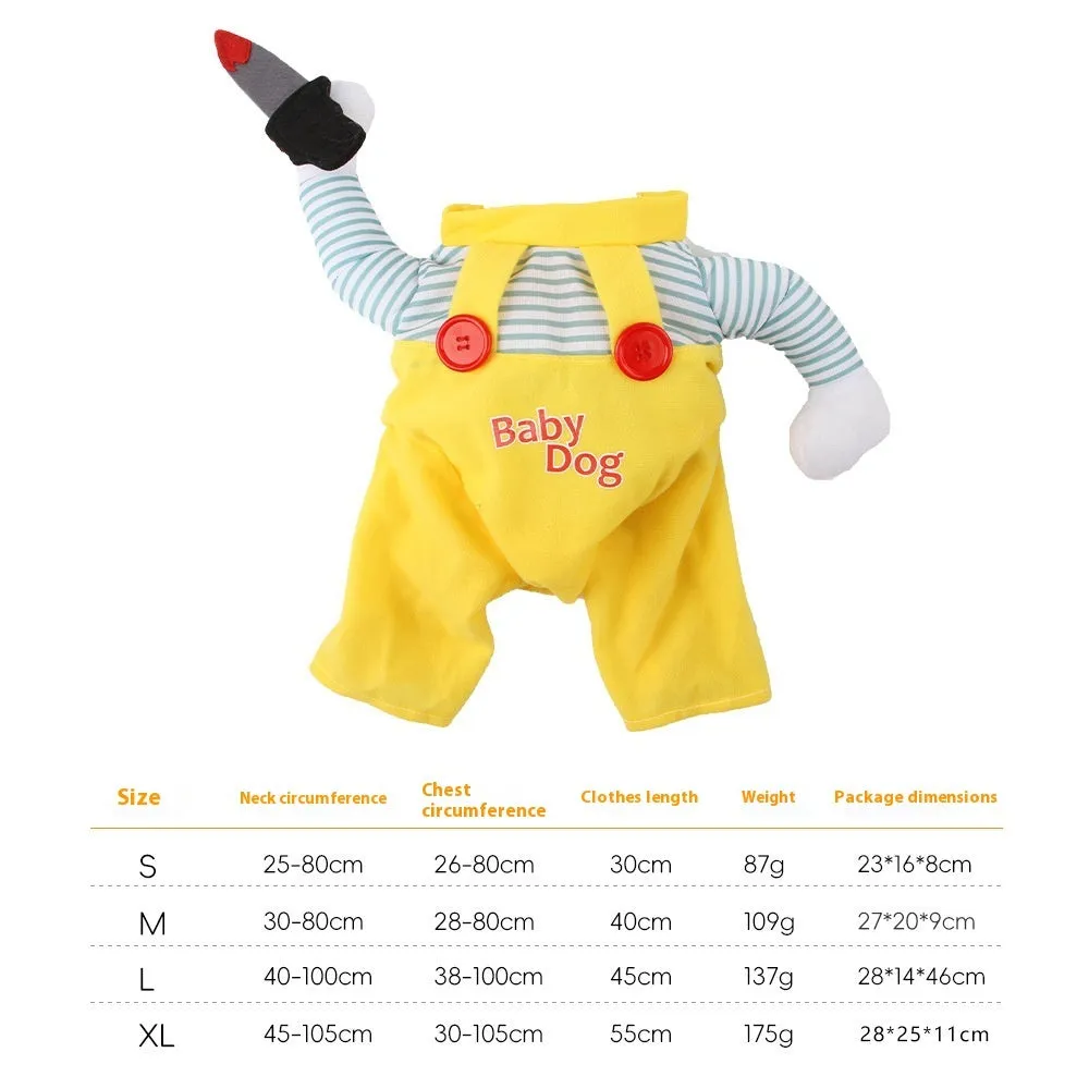 Yellow knife assassin costume for cat on hanger showing B02405 colour and polyester material