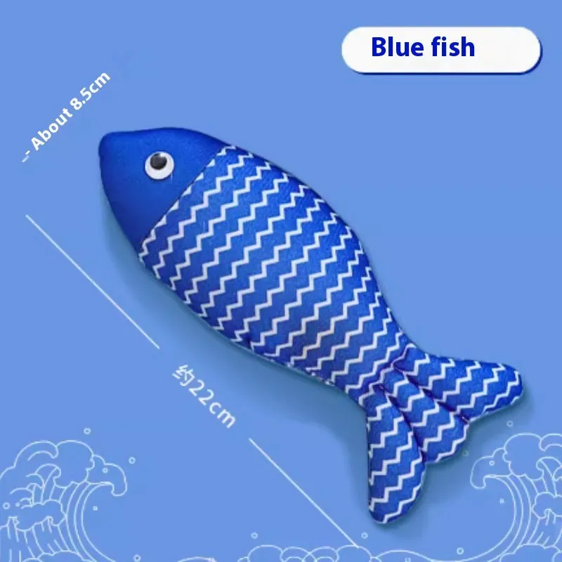 Catnip fish cat toy in yellow, red, or blue colour options for feline boredom relief