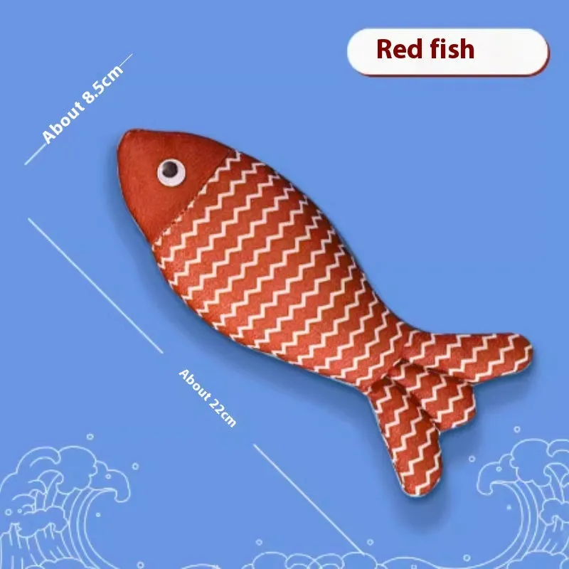 Catnip fish cat toy in yellow, red, or blue colour options for feline boredom relief