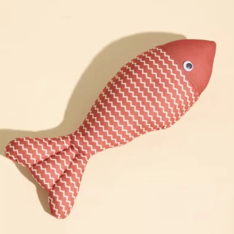 Catnip fish cat toy in yellow, red, or blue colour options for feline boredom relief