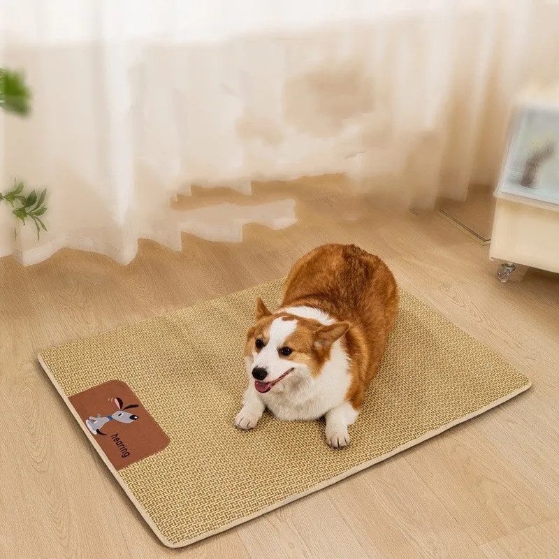 Woven pet cooling mat in beige, suitable for cats and dogs, size options from XS to XL