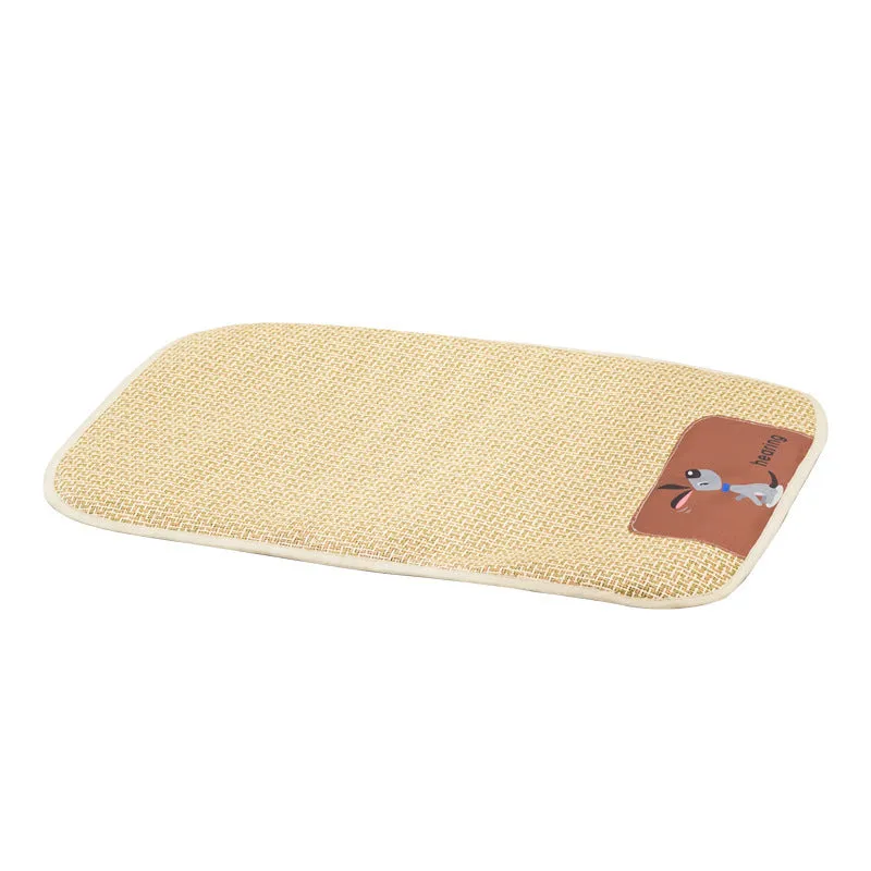 Woven pet cooling mat in beige, suitable for cats and dogs, size options from XS to XL
