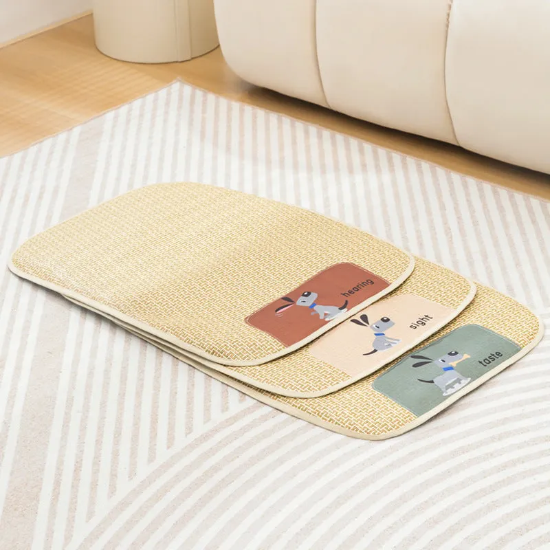 Woven pet cooling mat in beige, suitable for cats and dogs, size options from XS to XL