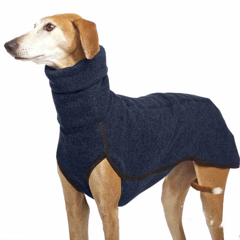 Winter dog coat in Army Green with high collar, two-legged design for medium large dogs like French Bulldogs