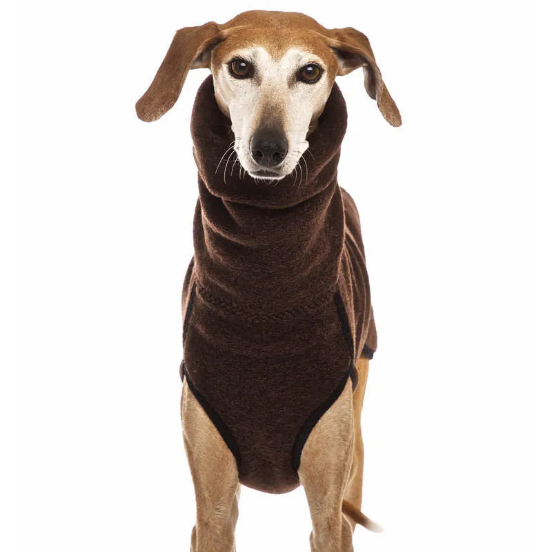 Winter dog coat in Army Green with high collar, two-legged design for medium large dogs like French Bulldogs