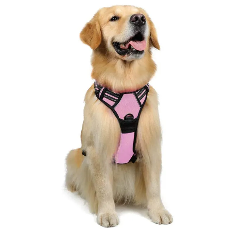 Adjustable nylon dog harness vest in blue, side view showing chest strap and buckle