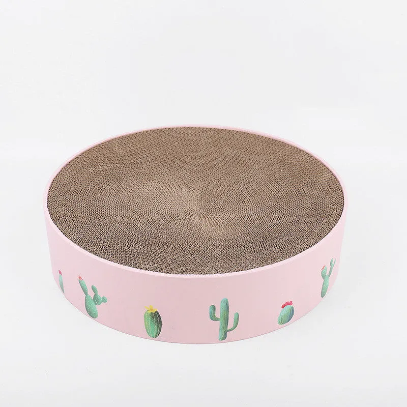 Green round corrugated paper cat scratching pad and bed for medium cats, 36x36x8cm