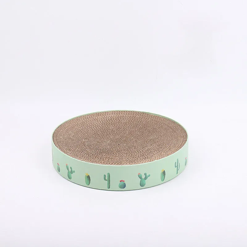 Green round corrugated paper cat scratching pad and bed for medium cats, 36x36x8cm