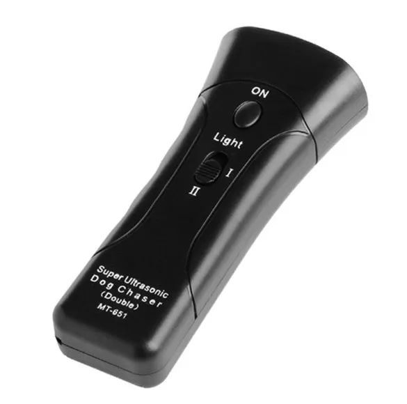 Multi-function ultrasonic dog chaser flashlight ABS black 14cm length with switch and button