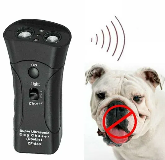 Multi-function ultrasonic dog chaser flashlight ABS black 14cm length with switch and button