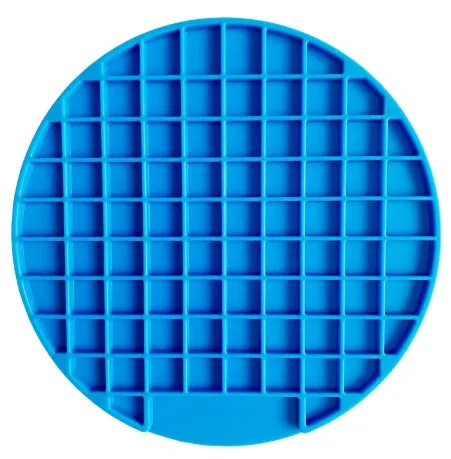 Silicone dog licking mat suction cup slow feeder with square lattice texture in blue and orange
