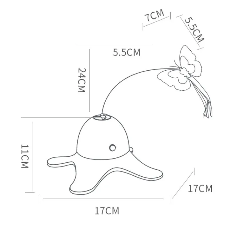 Automatic cat toy with rotating butterfly on stable octopus base, blue colour, glowing in dark