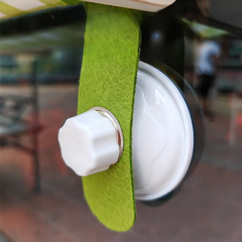 Wooden cat window hammock bed with suction cups mounted on glass, linen mat in green colour