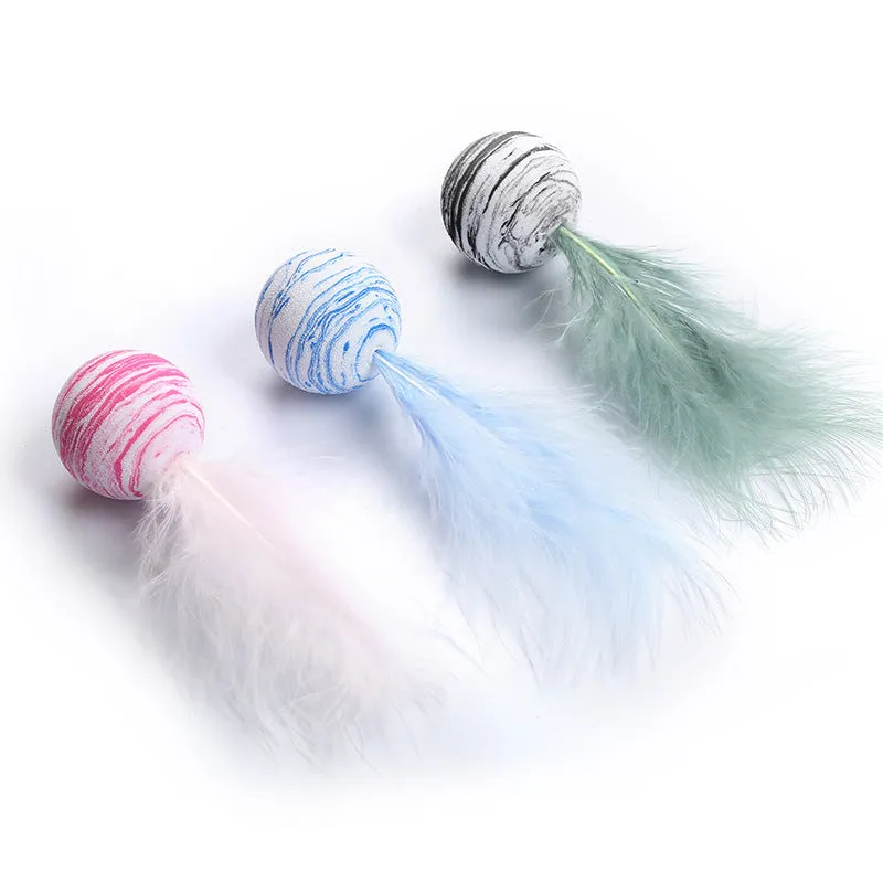 Star texture EVA foam cat ball with feathers in Black, Blue, and Pink colour options