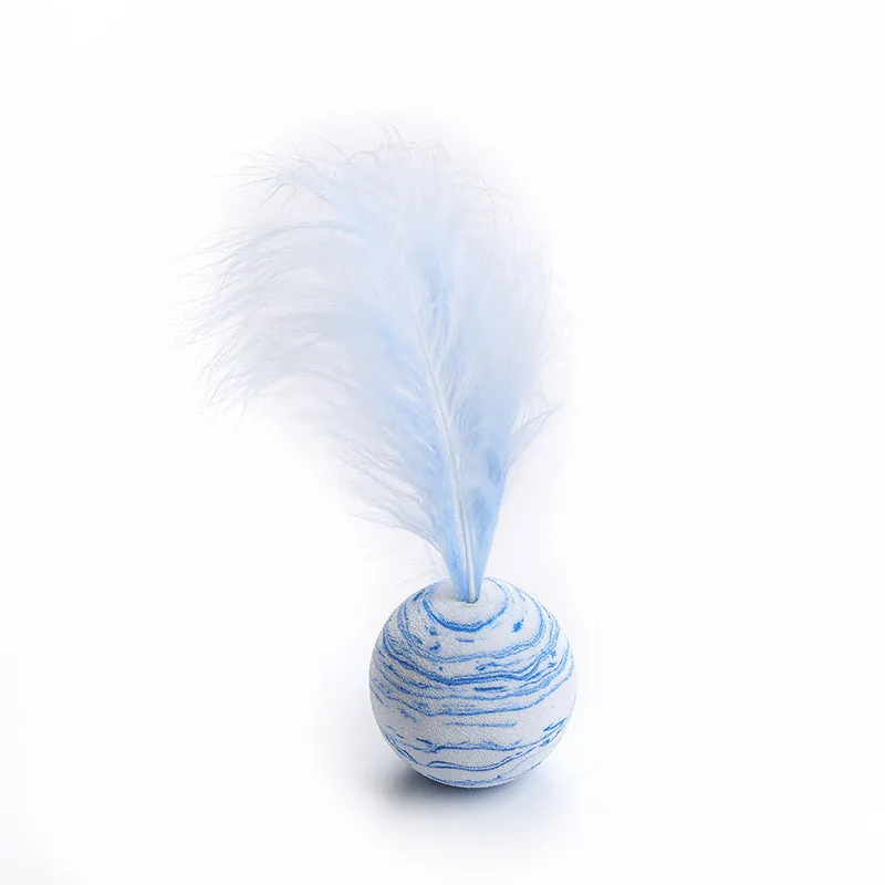 Star texture EVA foam cat ball with feathers in Black, Blue, and Pink colour options