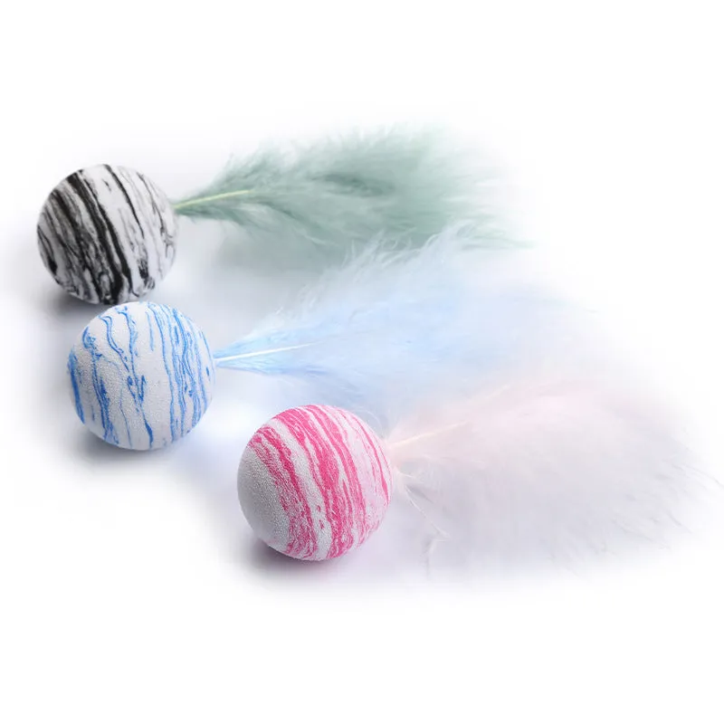 Star texture EVA foam cat ball with feathers in Black, Blue, and Pink colour options