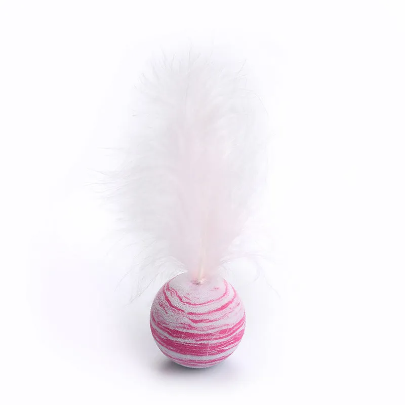 Star texture EVA foam cat ball with feathers in Black, Blue, and Pink colour options