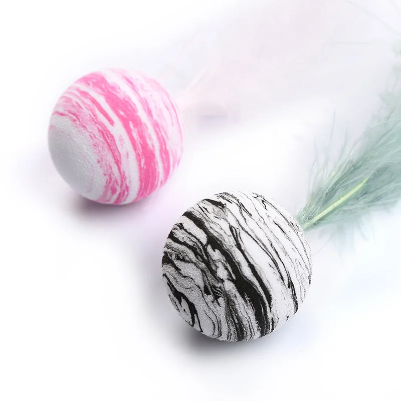 Star texture EVA foam cat ball with feathers in Black, Blue, and Pink colour options
