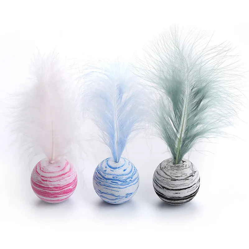 Star texture EVA foam cat ball with feathers in Black, Blue, and Pink colour options