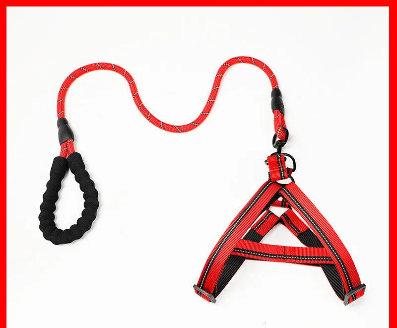 Adjustable dog leash and cat chest strap set with collar, Strengthen or Reflective variant, in multiple sizes and colours