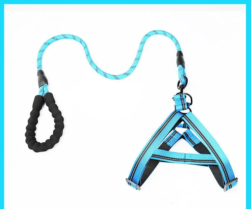 Adjustable dog leash and cat chest strap set with collar, Strengthen or Reflective variant, in multiple sizes and colours