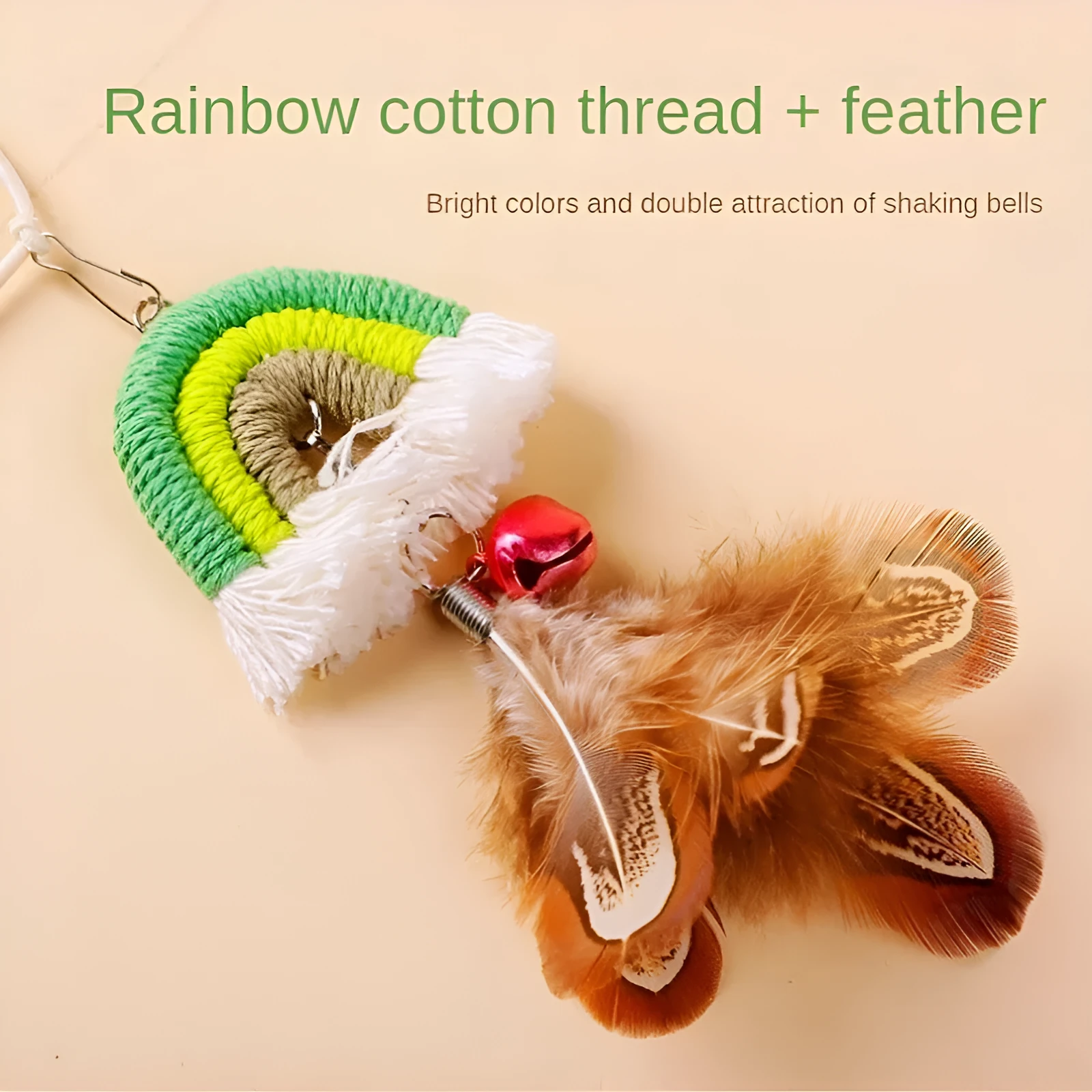 Cat door hanging toy with feather rope on elastic swing and sticky buckle clamp