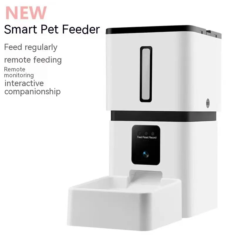 White intelligent pet feeder with 8L capacity and WiFi control