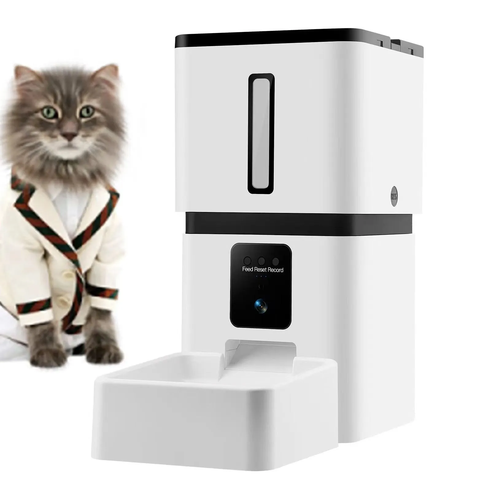 White intelligent pet feeder with 8L capacity and WiFi control