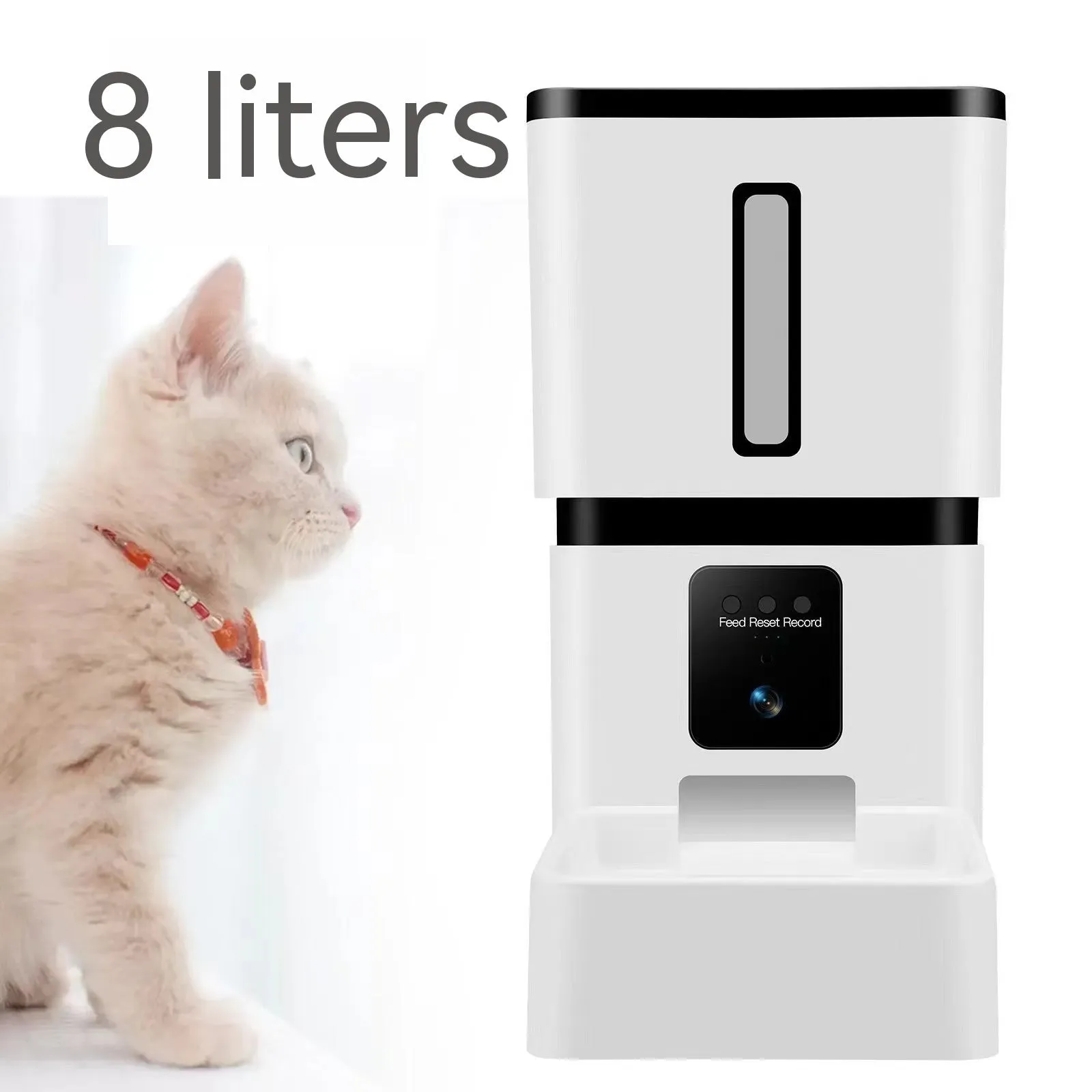 White intelligent pet feeder with 8L capacity and WiFi control