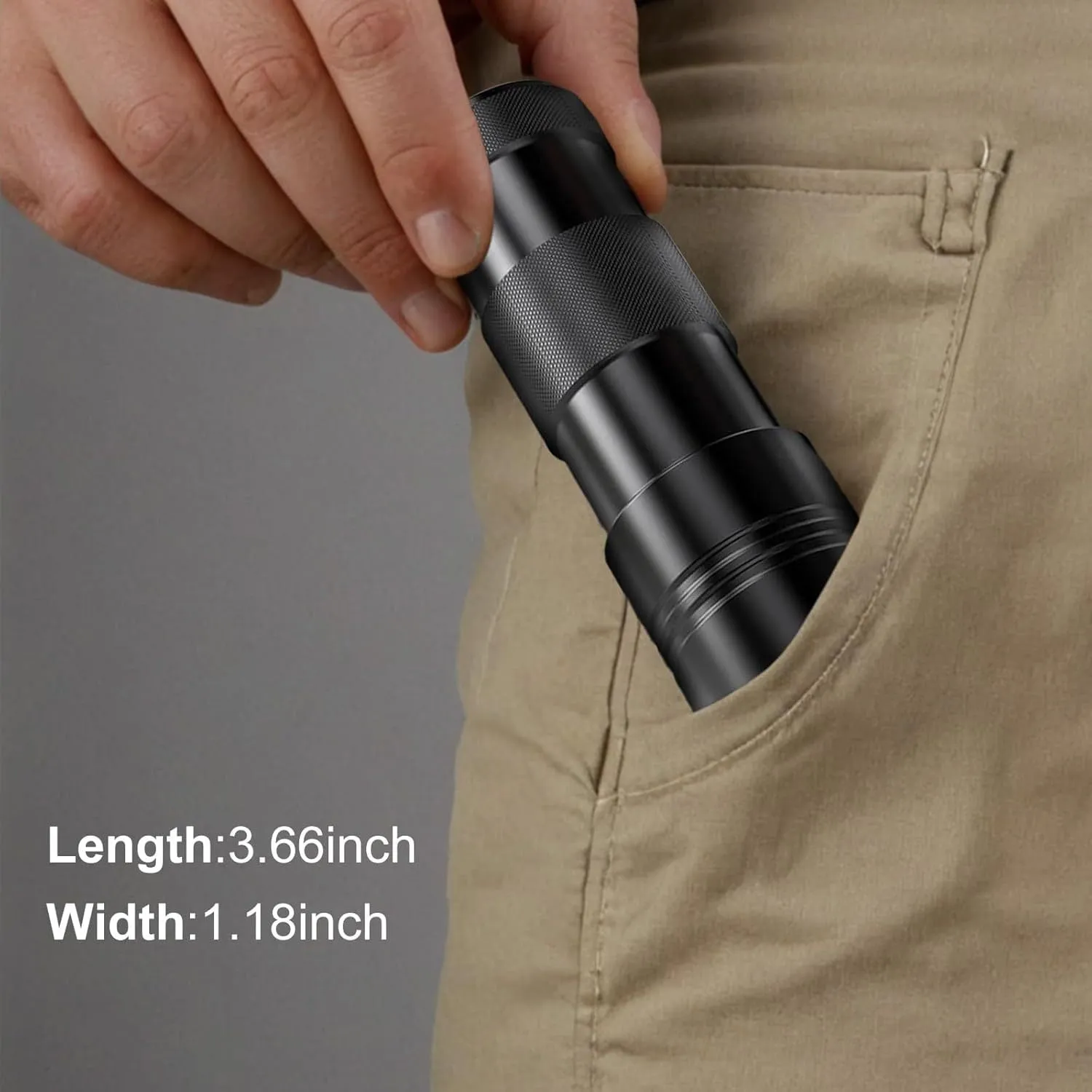 Black or silver aluminium alloy UV flashlight for detecting pet stains and insects.
