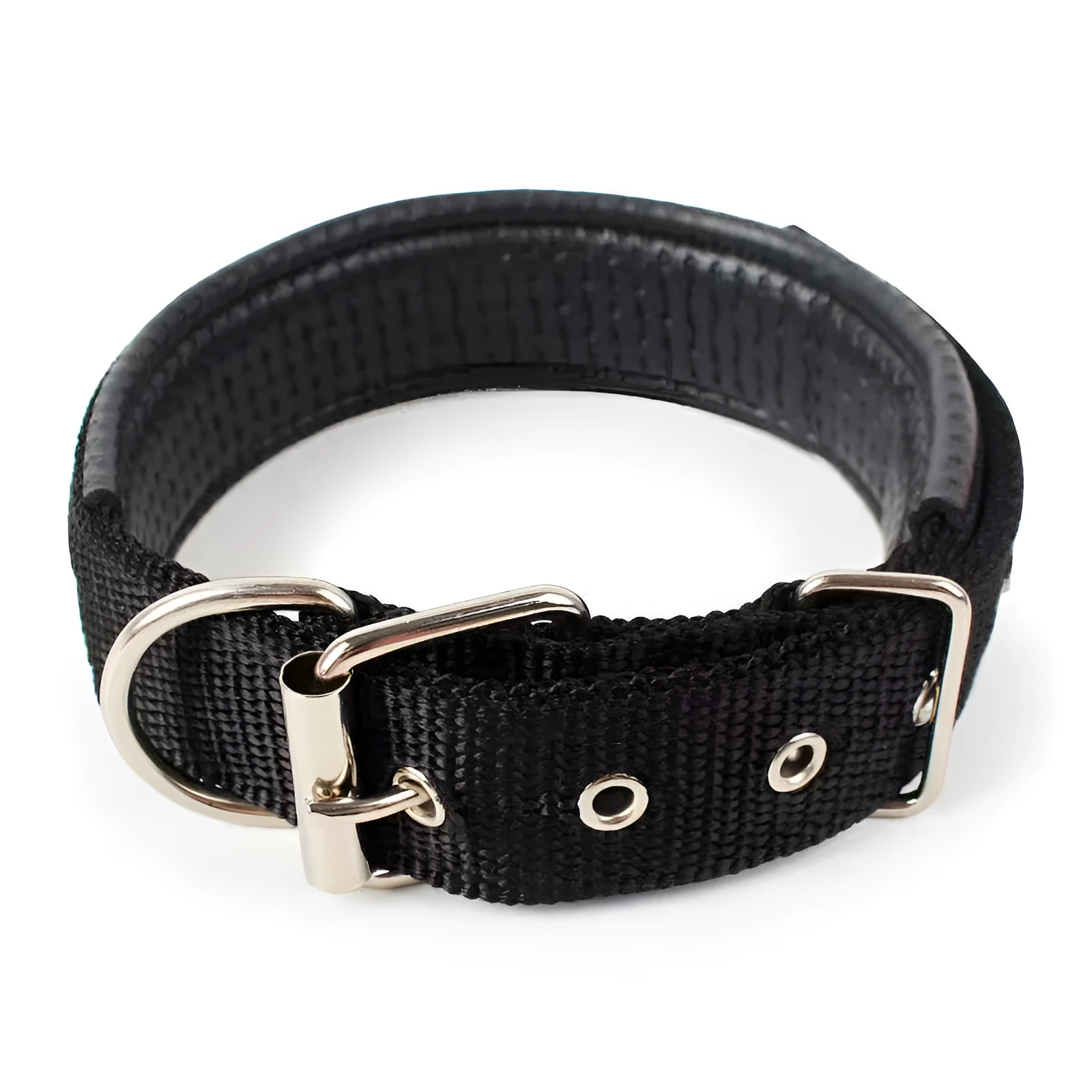 Nylon dog collar for small and medium dogs in blue with adjustable length, size S to XXL