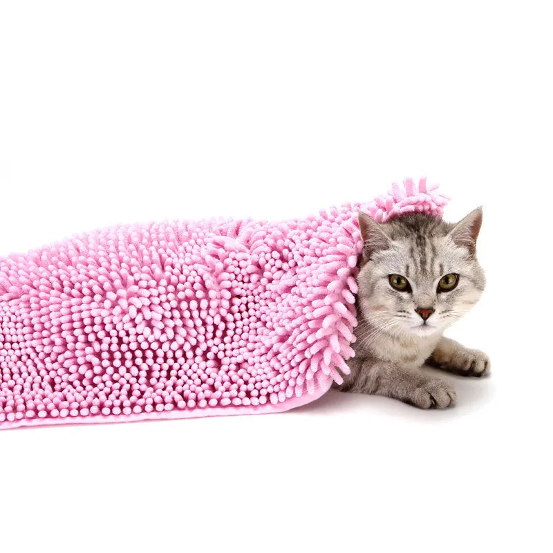 Pet chenille extra size quick-drying absorbent towel in multiple colours for dogs and cats