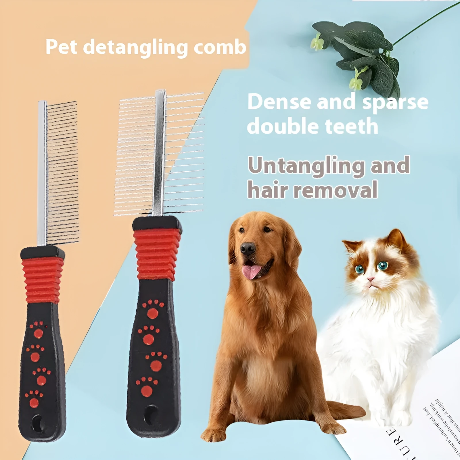 Pet open knot double row density comb with stainless steel needles for dog grooming and massage