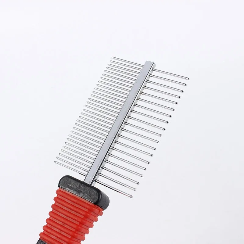 Pet open knot double row density comb with stainless steel needles for dog grooming and massage