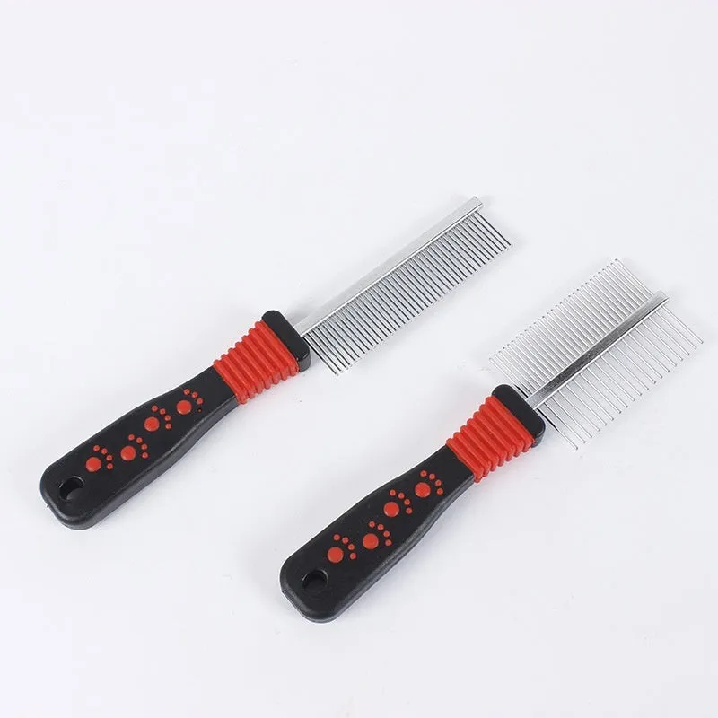 Pet open knot double row density comb with stainless steel needles for dog grooming and massage