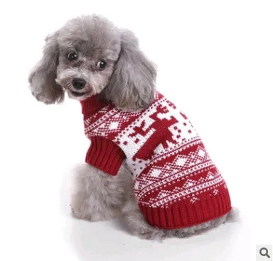 Pet Christmas sweater knit turtleneck dog sweater in red polyester for winter