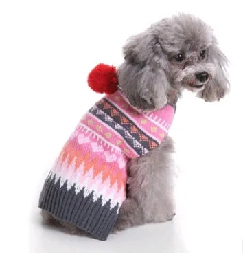 Pet Christmas sweater knit turtleneck dog sweater in red polyester for winter