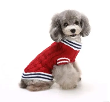Pet Christmas sweater knit turtleneck dog sweater in red polyester for winter