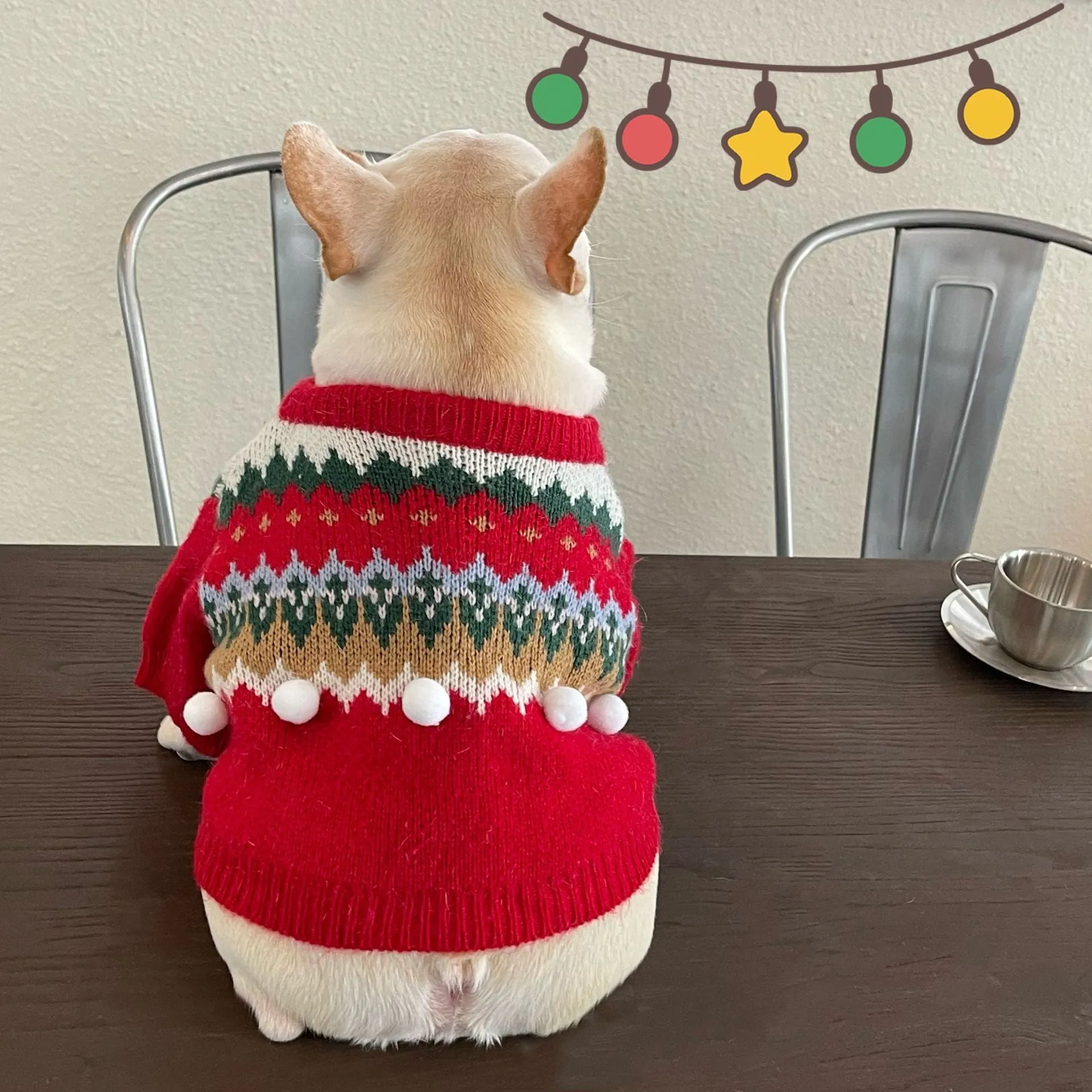 Red wool pet Christmas sweater for dogs and cats, available in sizes S to 2XL, casual style