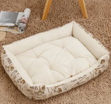 Large pet nest bed in beige leopard with short plush fabric and raised rim for dogs