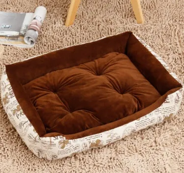 Large pet nest bed in beige leopard with short plush fabric and raised rim for dogs