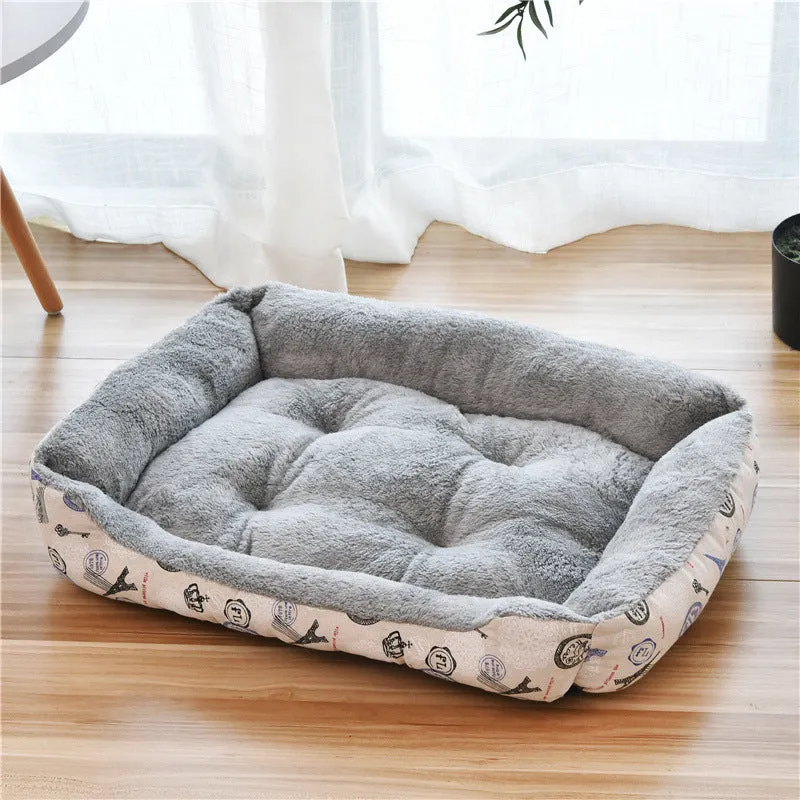 Large pet nest bed in beige leopard with short plush fabric and raised rim for dogs